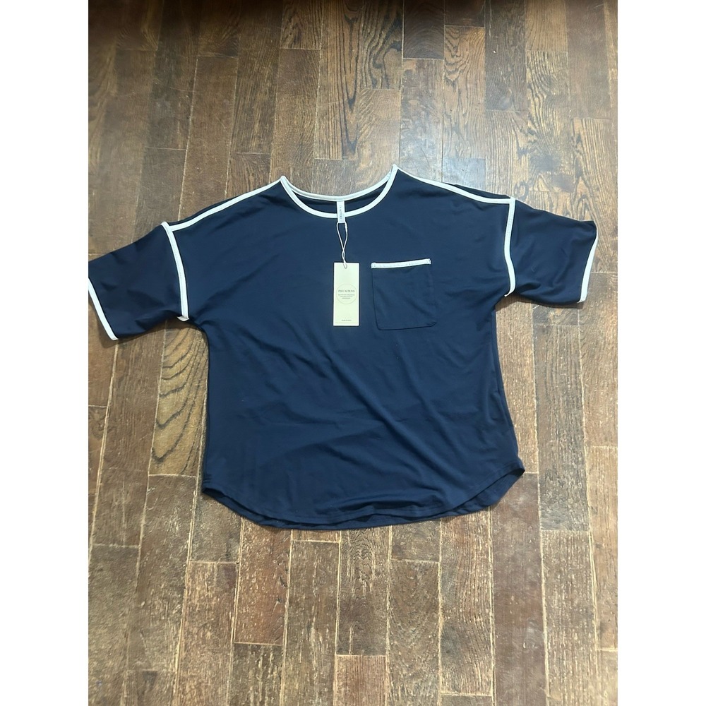 WOMENS SHIRT BLOUSE-DOKOTOO-POLYESTER Blend BLUE White Trim SIZE Small NWT